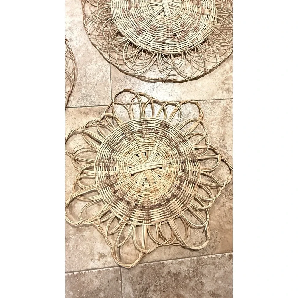 Vintage Woven Rattan Wall Art Set Boho Coastal Grandmillennial Decor 3 Pc Wicker